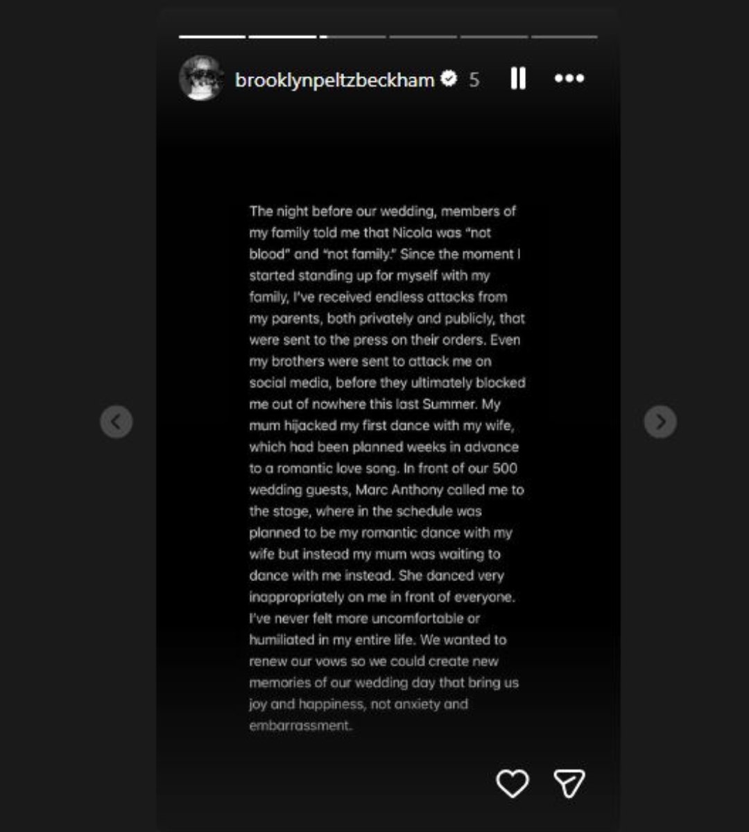 Mensajes de Brooklyn Beckham explicando las razones de la crisis familiar que vive con sus padres, David y Victoria Beckham.