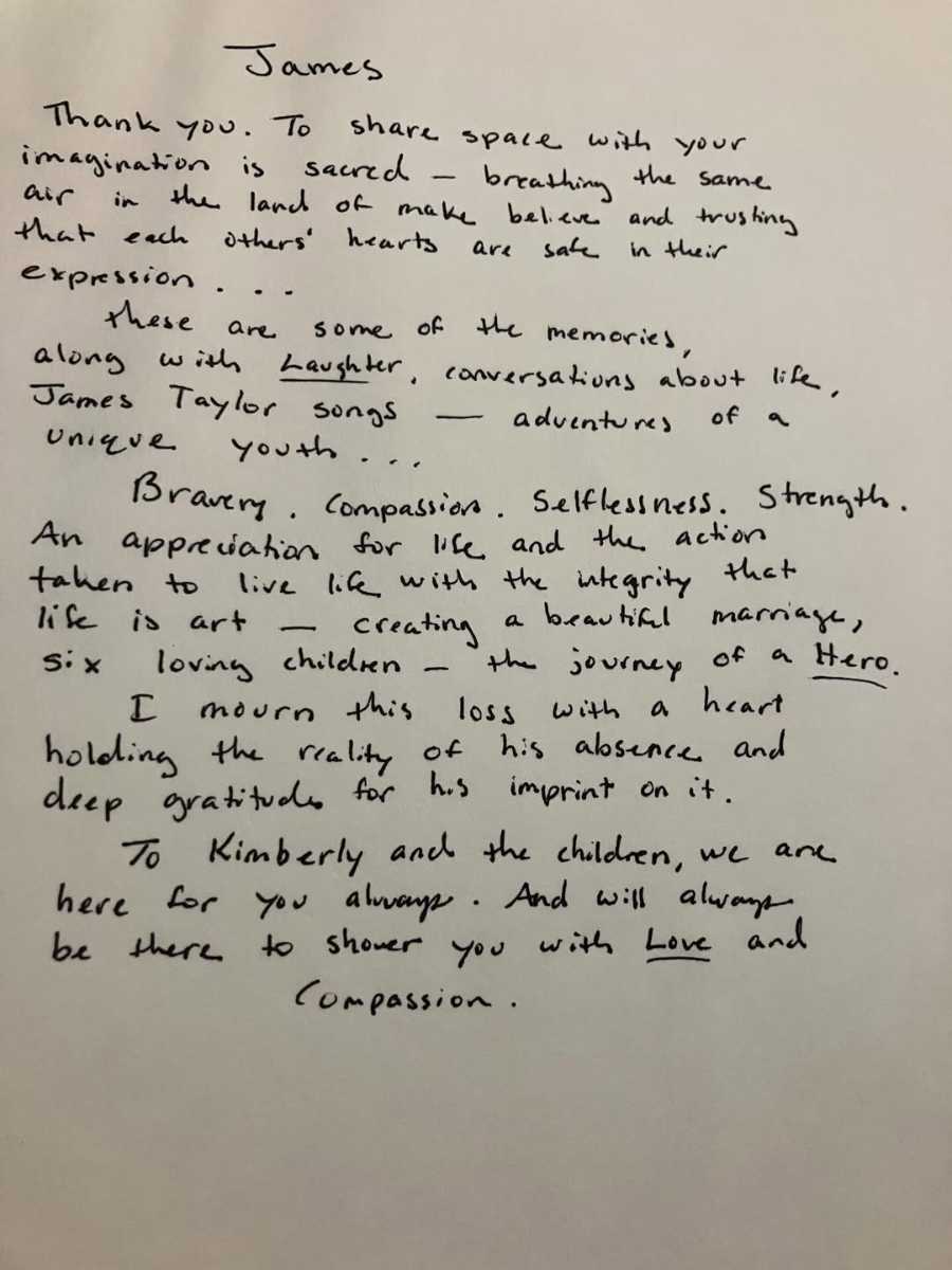 Carta escrita por Katie Holmes dedicada a su amigo.