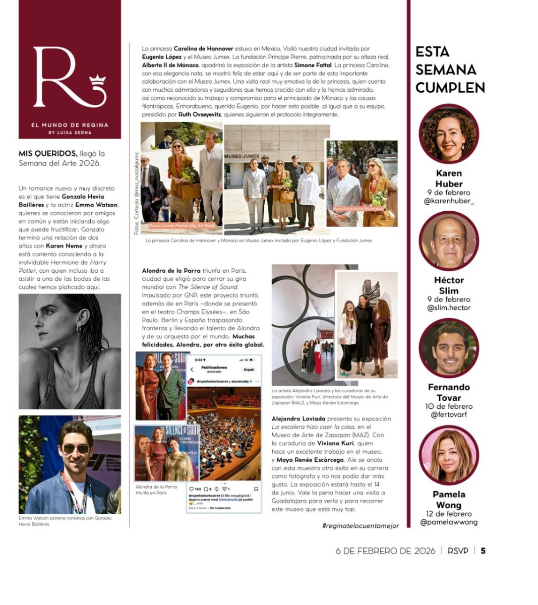 La columna de El Mundo de Regina que confirmó desde hace meses el romance de Emma Watson y Gonzalo Hevia Baillères.